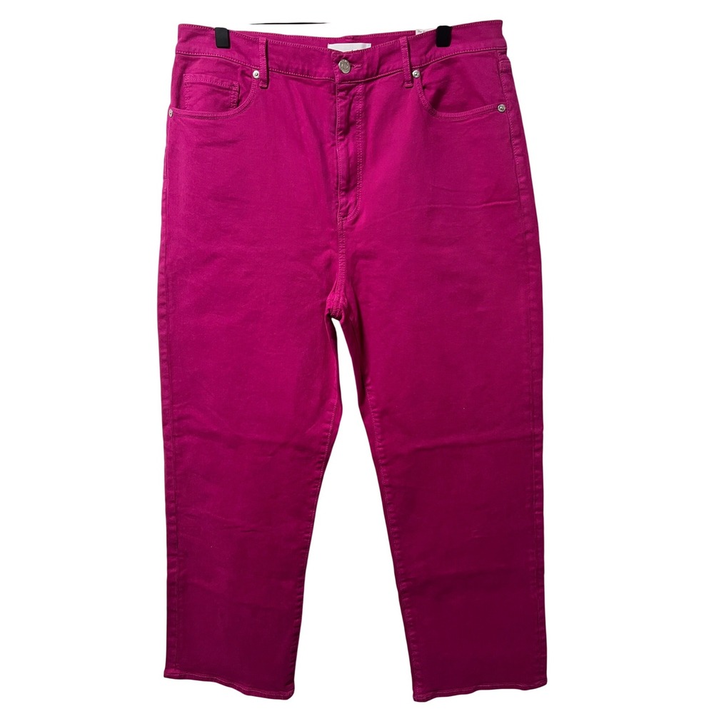 Loft The Straight High Rise Jeans Magenta Pink Regular Fit Size (32 - 14) NWT